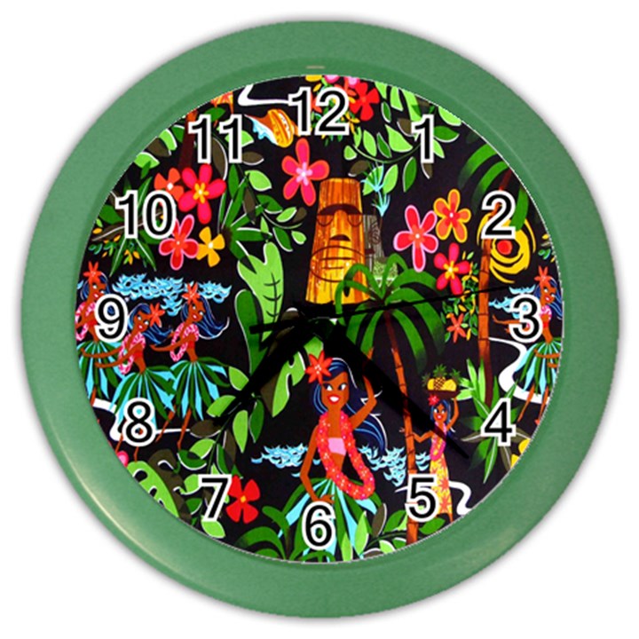 Hawaiian Girls Black Flower Floral Summer Color Wall Clocks