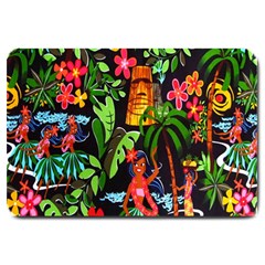 Hawaiian Girls Black Flower Floral Summer Large Doormat  by Mariart