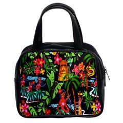 Hawaiian Girls Black Flower Floral Summer Classic Handbags (2 Sides)