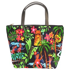 Hawaiian Girls Black Flower Floral Summer Bucket Bags by Mariart