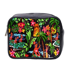 Hawaiian Girls Black Flower Floral Summer Mini Toiletries Bag 2-side