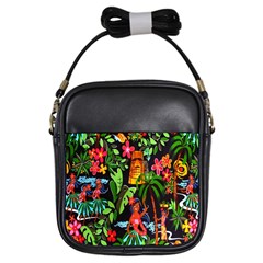 Hawaiian Girls Black Flower Floral Summer Girls Sling Bags