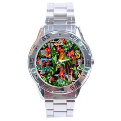 Hawaiian Girls Black Flower Floral Summer Stainless Steel Analogue Watch by Mariart