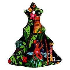 Hawaiian Girls Black Flower Floral Summer Christmas Tree Ornament (two Sides) by Mariart