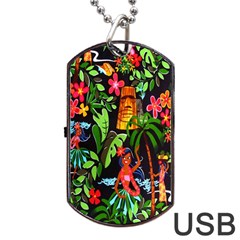 Hawaiian Girls Black Flower Floral Summer Dog Tag Usb Flash (two Sides) by Mariart