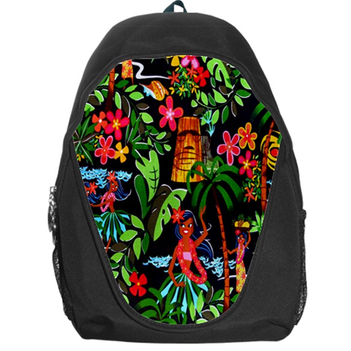 Hawaiian Girls Black Flower Floral Summer Backpack Bag