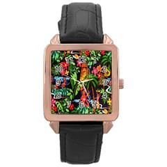 Hawaiian Girls Black Flower Floral Summer Rose Gold Leather Watch  by Mariart