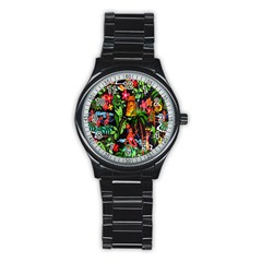 Hawaiian Girls Black Flower Floral Summer Stainless Steel Round Watch by Mariart