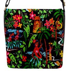 Hawaiian Girls Black Flower Floral Summer Flap Messenger Bag (s)