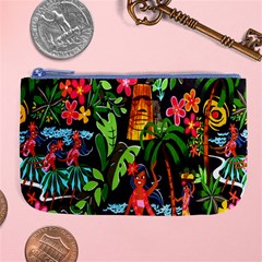 Hawaiian Girls Black Flower Floral Summer Large Coin Purse