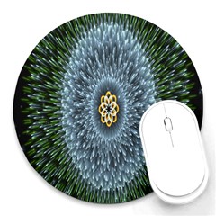 Hipnotic Star Space White Green Round Mousepads by Mariart