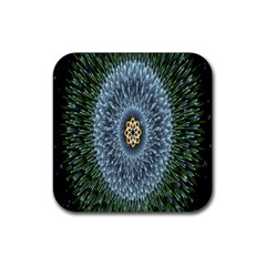 Hipnotic Star Space White Green Rubber Coaster (square)  by Mariart