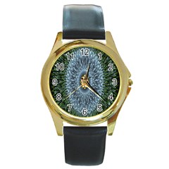 Hipnotic Star Space White Green Round Gold Metal Watch