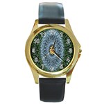 Hipnotic Star Space White Green Round Gold Metal Watch Front