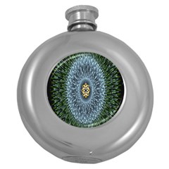 Hipnotic Star Space White Green Round Hip Flask (5 Oz) by Mariart