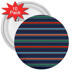 Horizontal Line Blue Green 3  Buttons (10 Pack) 