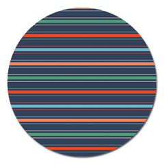 Horizontal Line Blue Green Magnet 5  (round)