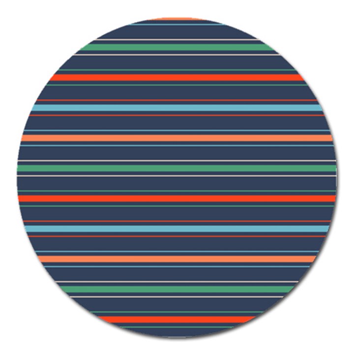 Horizontal Line Blue Green Magnet 5  (Round)