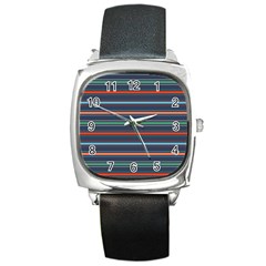 Horizontal Line Blue Green Square Metal Watch by Mariart