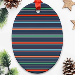 Horizontal Line Blue Green Oval Ornament (two Sides) by Mariart