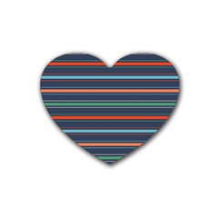 Horizontal Line Blue Green Rubber Coaster (heart)  by Mariart