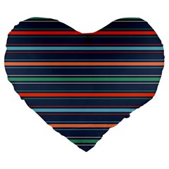 Horizontal Line Blue Green Large 19  Premium Heart Shape Cushions