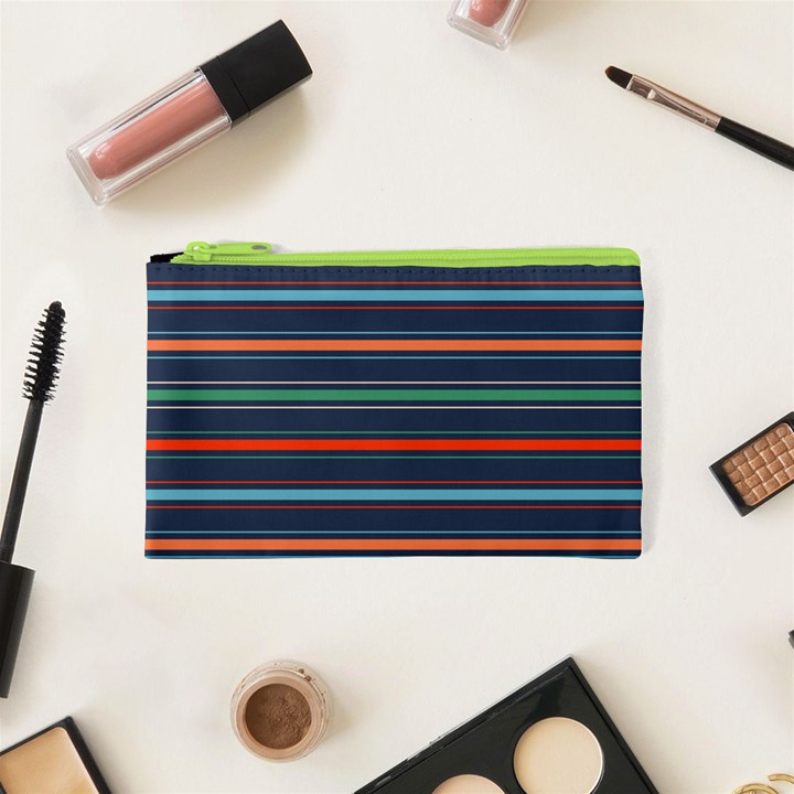 Horizontal Line Blue Green Cosmetic Bag (XS)