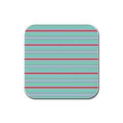 Horizontal Line Blue Red Rubber Square Coaster (4 Pack)  by Mariart