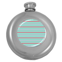 Horizontal Line Blue Red Round Hip Flask (5 Oz) by Mariart