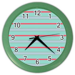 Horizontal Line Blue Red Color Wall Clocks by Mariart