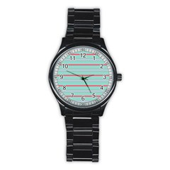 Horizontal Line Blue Red Stainless Steel Round Watch