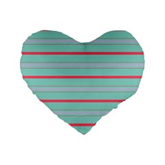 Horizontal Line Blue Red Standard 16  Premium Flano Heart Shape Cushions by Mariart