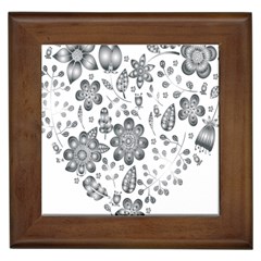 Grayscale Floral Heart Background Framed Tiles