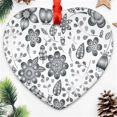 Grayscale Floral Heart Background Ornament (heart) by Mariart