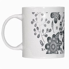 Grayscale Floral Heart Background White Mugs