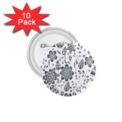 Grayscale Floral Heart Background 1 75  Buttons (10 Pack)