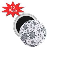 Grayscale Floral Heart Background 1 75  Magnets (10 Pack) 