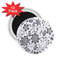 Grayscale Floral Heart Background 2 25  Magnets (10 Pack) 