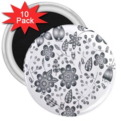 Grayscale Floral Heart Background 3  Magnets (10 Pack) 