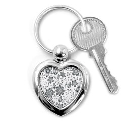 Grayscale Floral Heart Background Key Chains (heart)  by Mariart