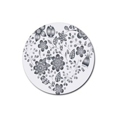 Grayscale Floral Heart Background Rubber Coaster (round)  by Mariart