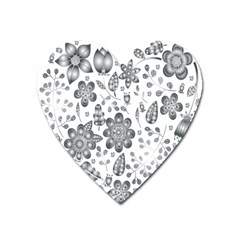 Grayscale Floral Heart Background Heart Magnet by Mariart