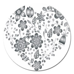 Grayscale Floral Heart Background Magnet 5  (round) by Mariart