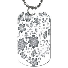 Grayscale Floral Heart Background Dog Tag (one Side) by Mariart