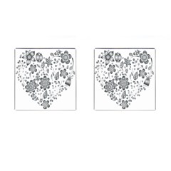 Grayscale Floral Heart Background Cufflinks (square) by Mariart