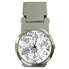 Grayscale Floral Heart Background Money Clip Watches