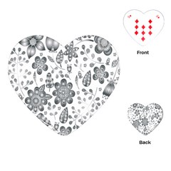 Grayscale Floral Heart Background Playing Cards (heart)  by Mariart