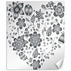 Grayscale Floral Heart Background Canvas 8  X 10  by Mariart