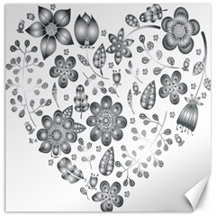 Grayscale Floral Heart Background Canvas 12  X 12  