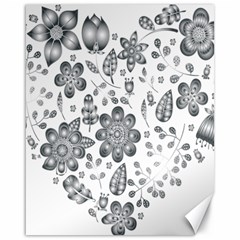 Grayscale Floral Heart Background Canvas 16  X 20   by Mariart